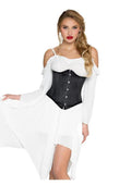 Leg Avenue Steel Boned Satin Waist Cincher with Full Busk Closer and Lace-Up Back - X - Black - Large