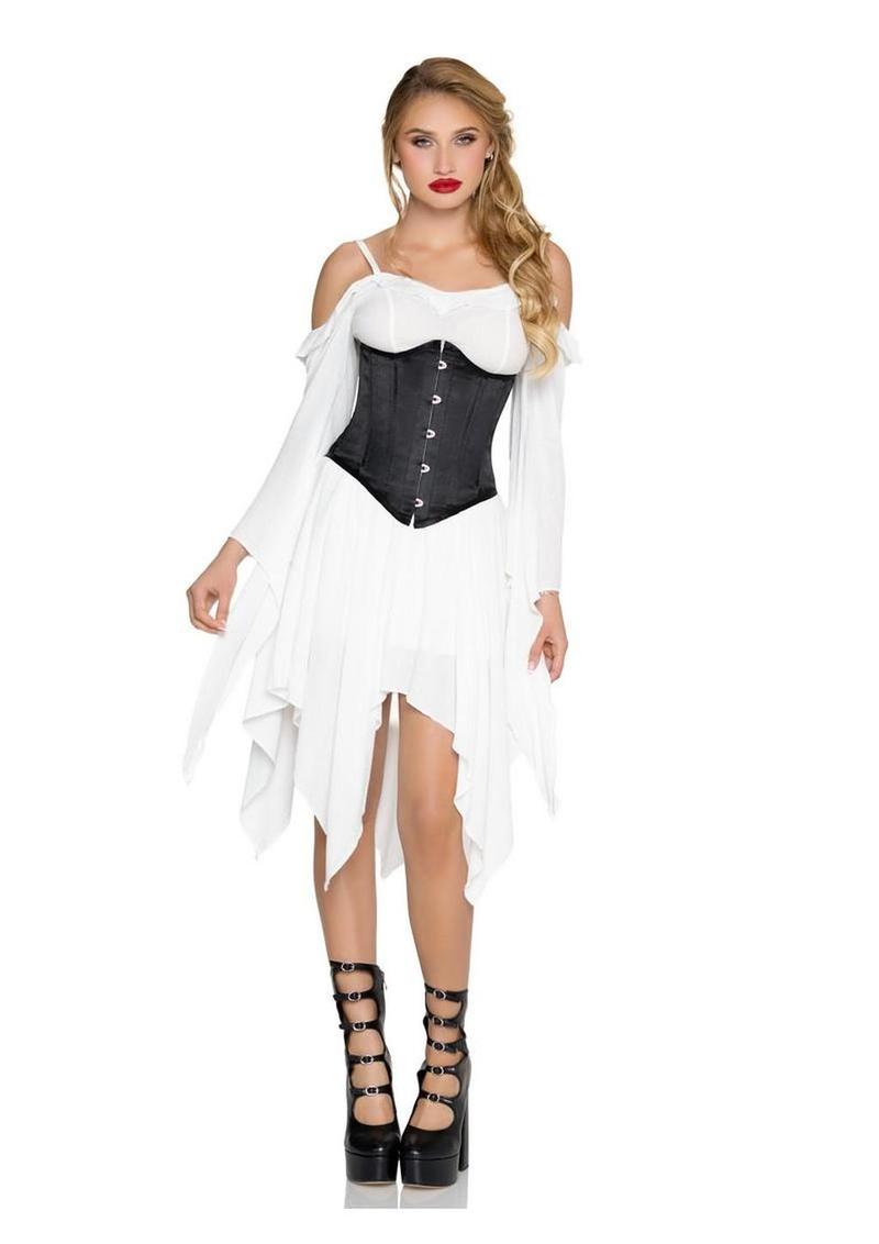 Leg Avenue Steel Boned Satin Waist Cincher with Full Busk Closer and Lace-Up Back - X