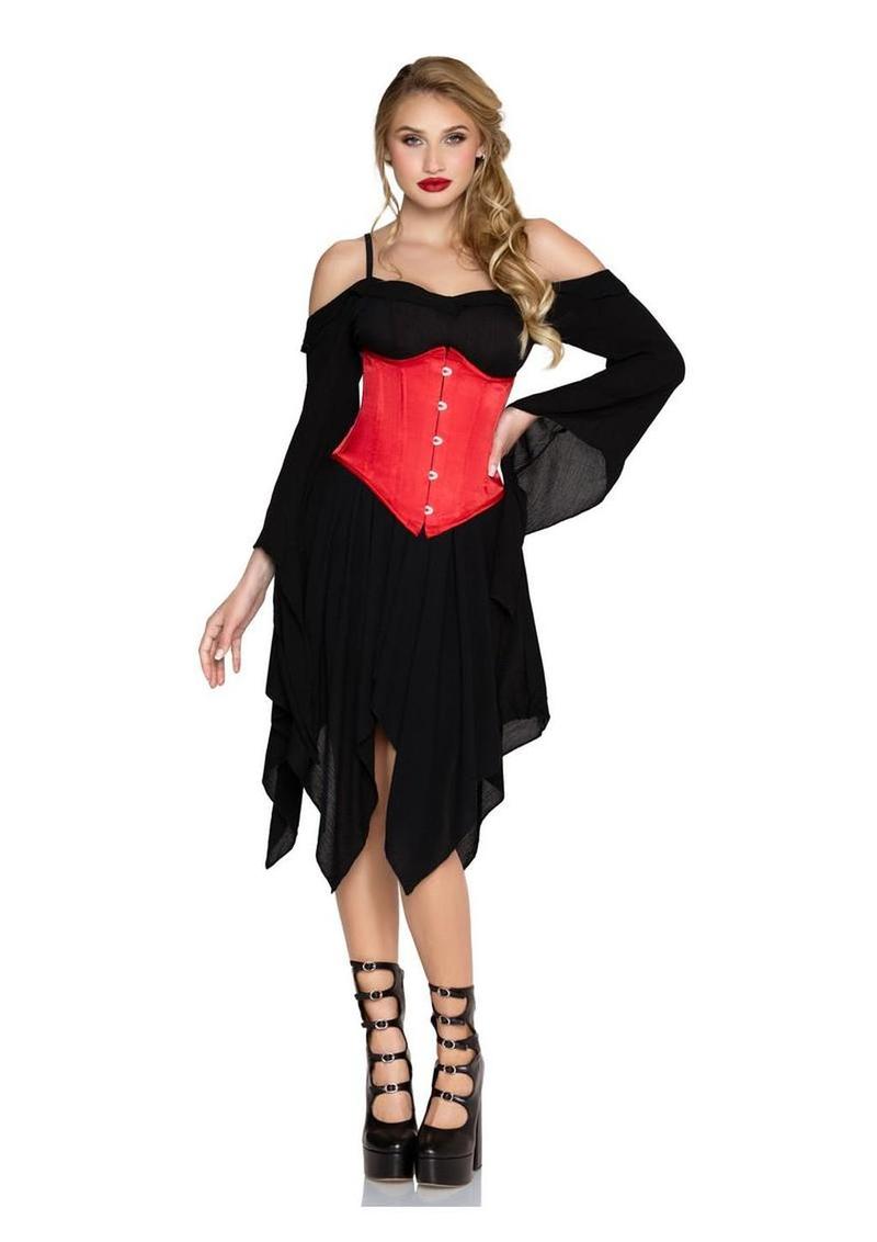 Leg Avenue Steel Boned Satin Waist Cincher with Full Busk Closer and Lace-Up Back - X