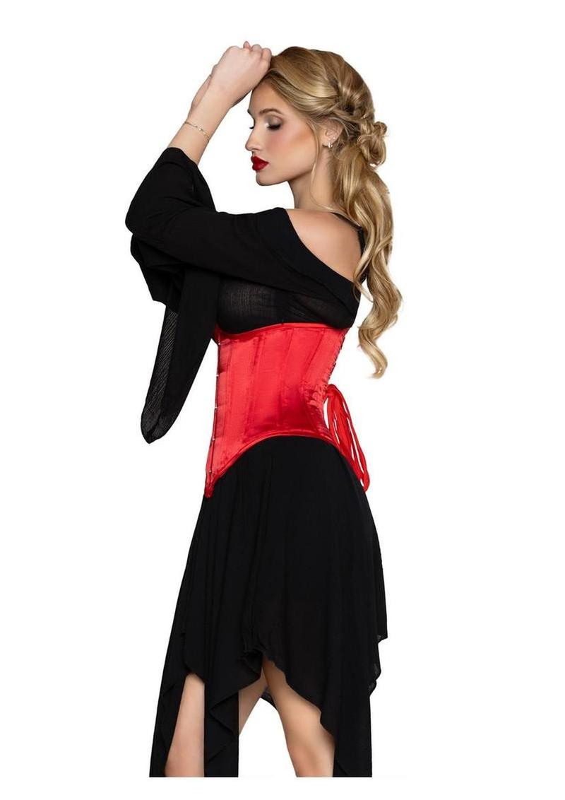 Leg Avenue Steel Boned Satin Waist Cincher with Full Busk Closer and Lace-Up Back - X