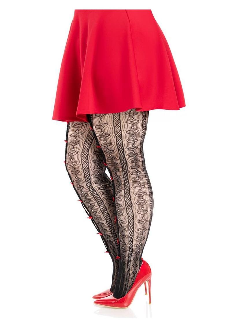 Leg Avenue Sweetheart Striped Net Tights with Keyhole - 1x-2x