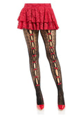 Leg Avenue Sweetheart Striped Net Tights with Keyhole and Mini Bow Detail - Black/Red - One Size
