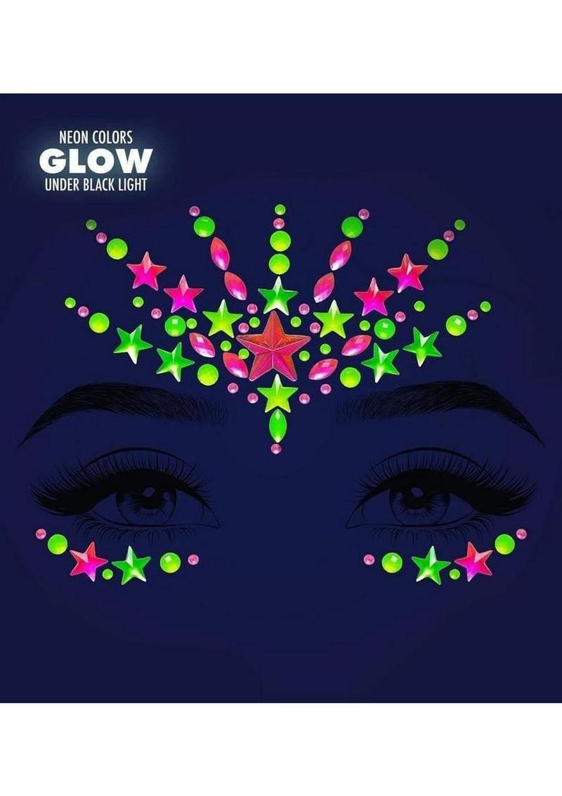 Leg Avenue Vibe Neon Black Light Face Jewels Stickers and Body Glitter (2 Packets - Multicolor