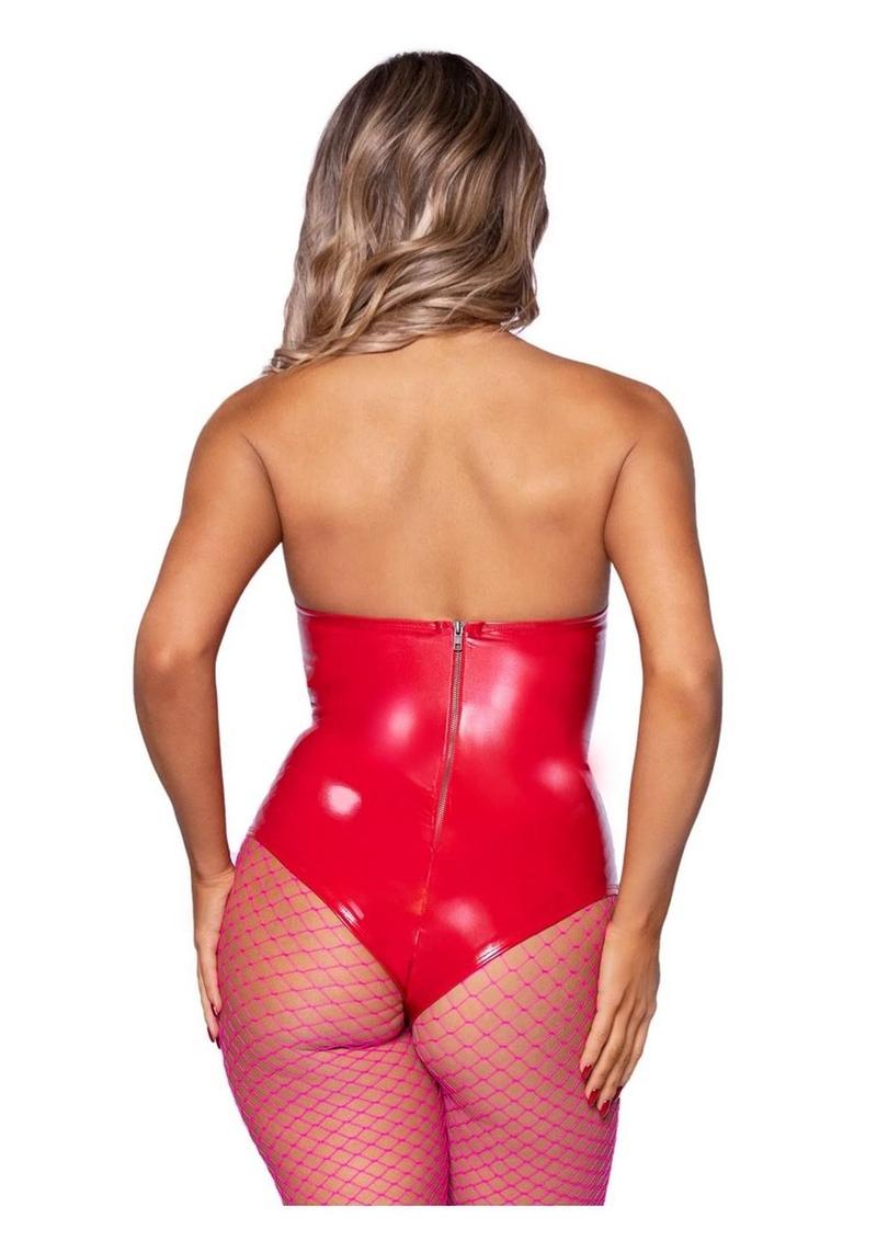 Leg Avenue Vinyl Boned Bodysuit - Red - Large