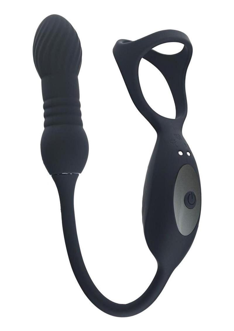 Levelz Vibrating and Thrusting Silicone Rechargeable Tri O Cock Ring with Prostate Stimulator - Black