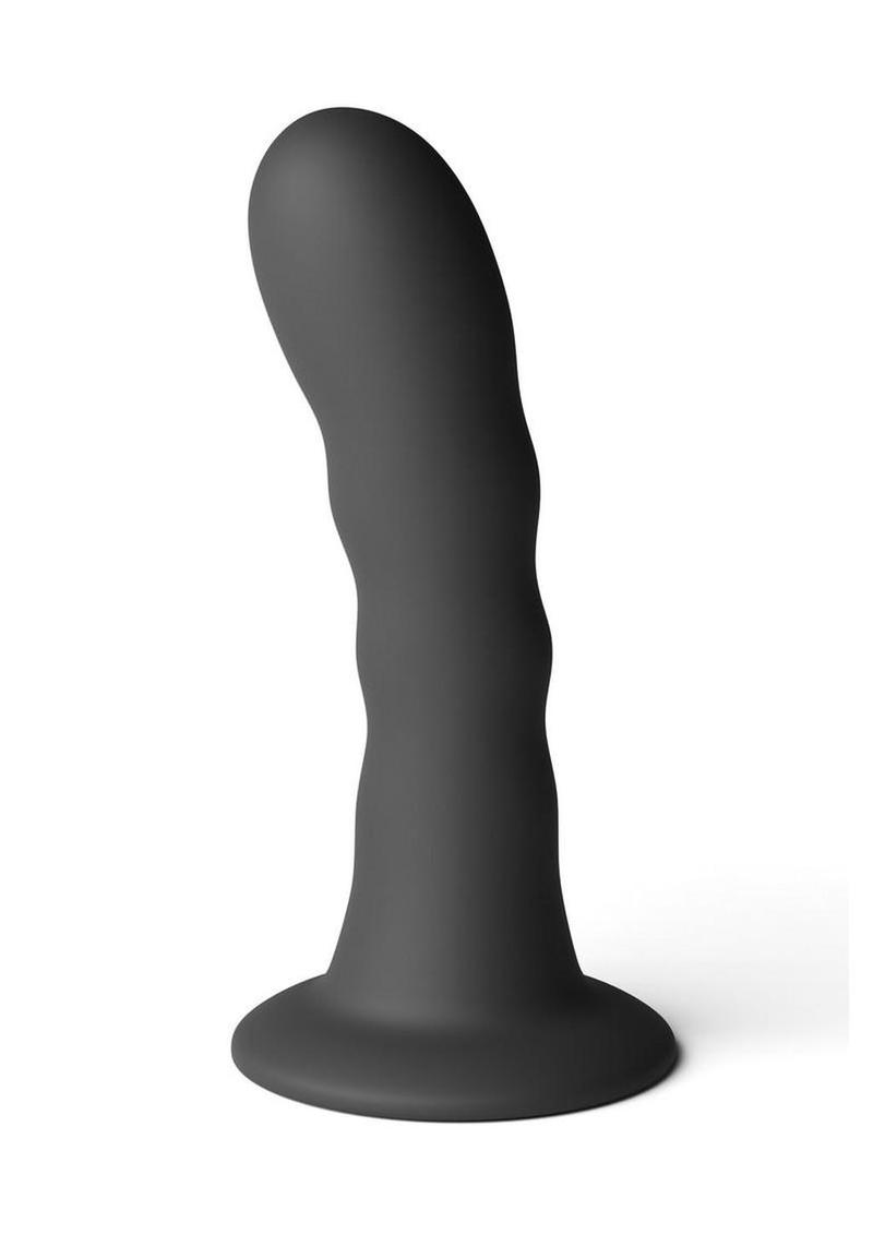 Love Notes Believe Silicone Ribbed Flexible Curved Dildo with Suction Cup - Black - 5in