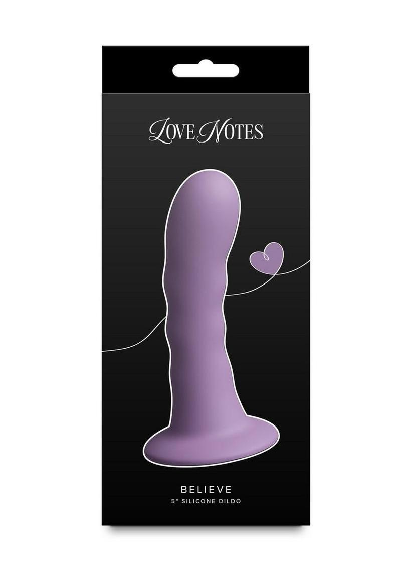 Love Notes Believe Silicone Ribbed Flexible Curved Dildo with Suction Cup - Purple - 5in