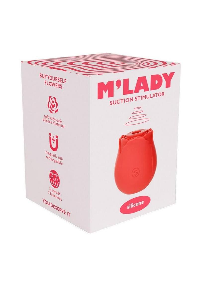 M'lady Rose Silicone Rechargeable Clitoral Suction Stimulator - Red