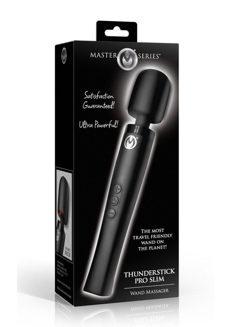 Master Series Thunderstick Pro Slim Rechargeable Wand Massager - Black