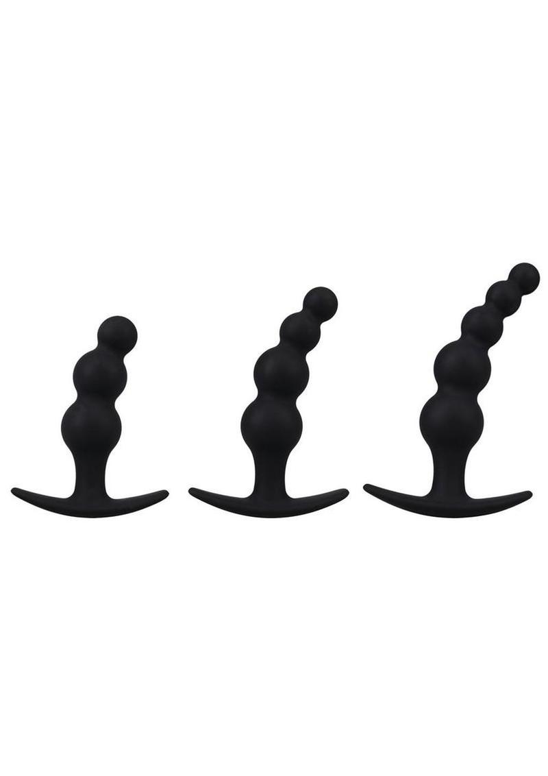 Mood Naughty Beaded Trainer Silicone Anal Plug - Black - 3 Piece Set