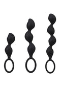 Mood Naughty Contour Beads Trainer Silicone Anal Plug - Black - 3 Piece Set