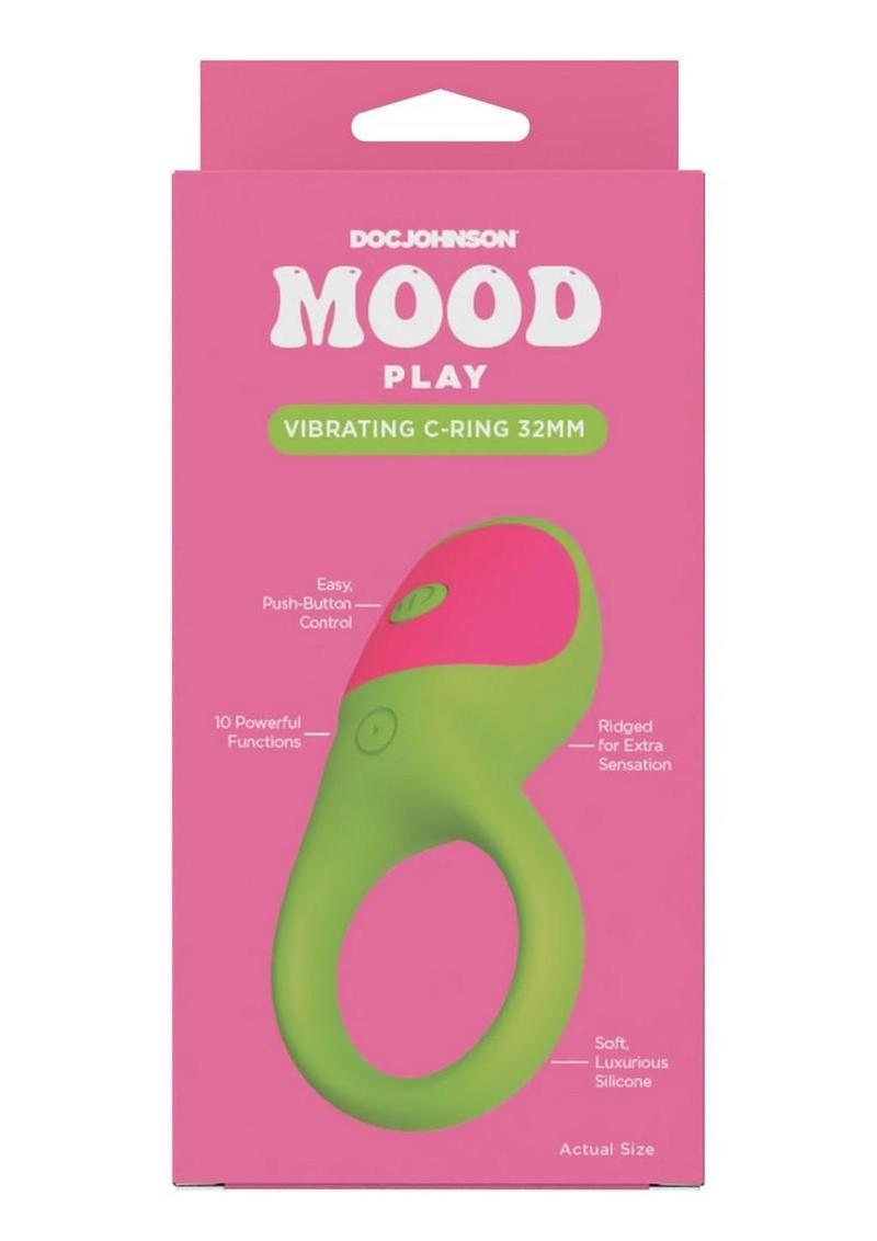 Mood Play Vibrating Rechargeable Silicone Cock Ring - Green/Pink