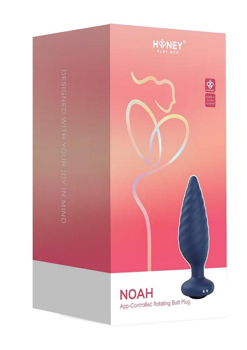 Noah App Controlled Rechargeable Silicone Rotating Butt Plug - Black/Blue