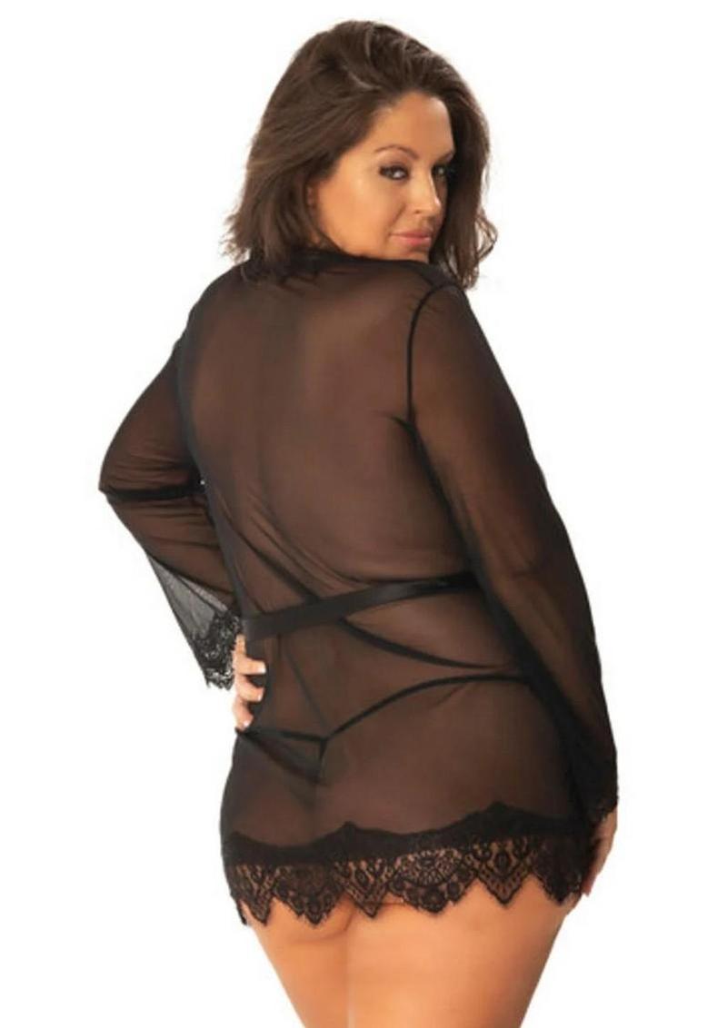 Oh LA LA Provence Short Sheer Robe - Black - 3XLarge/4XLarge