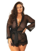 Oh LA LA Provence Short Sheer Robe - Black - 3XLarge/4XLarge