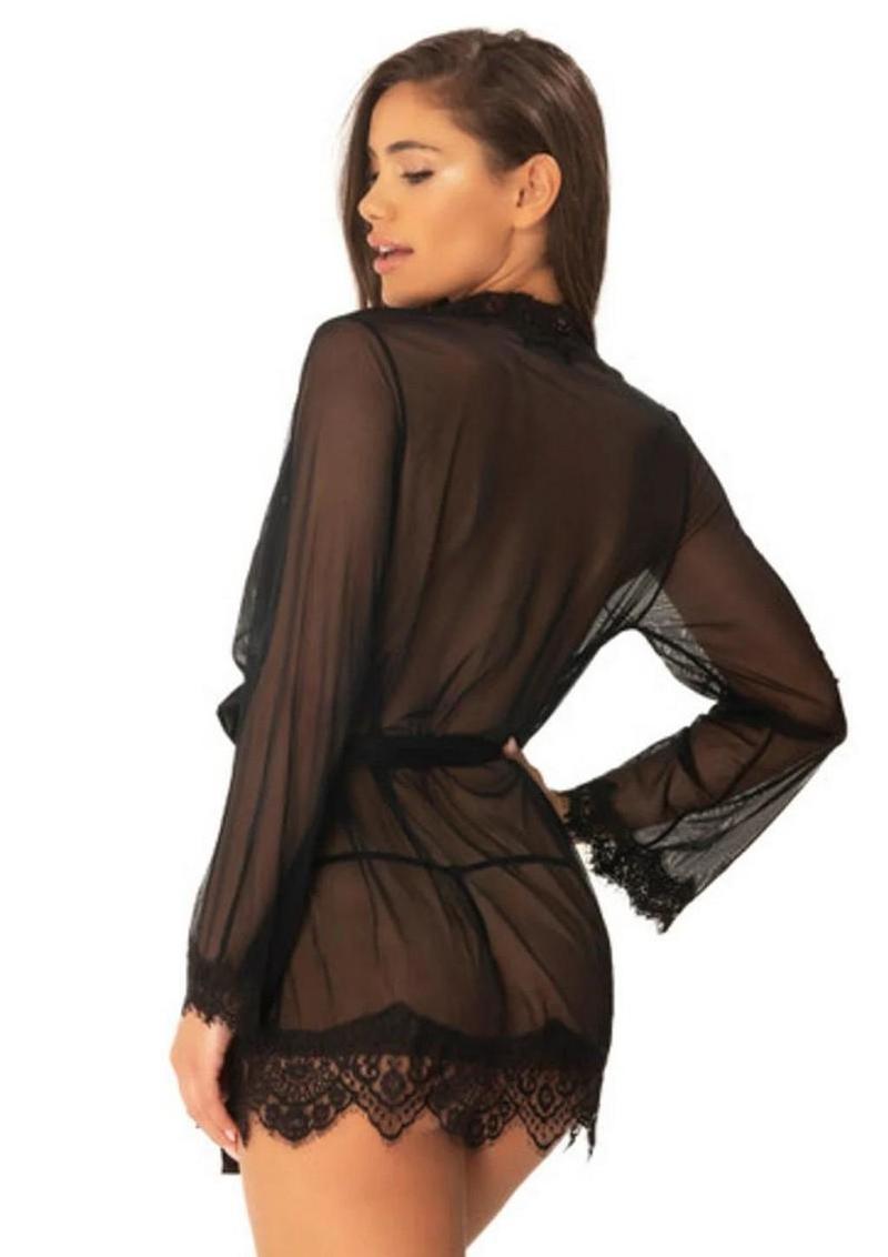 Oh LA LA Provence Short Sheer Robe - Black - Large/XLarge