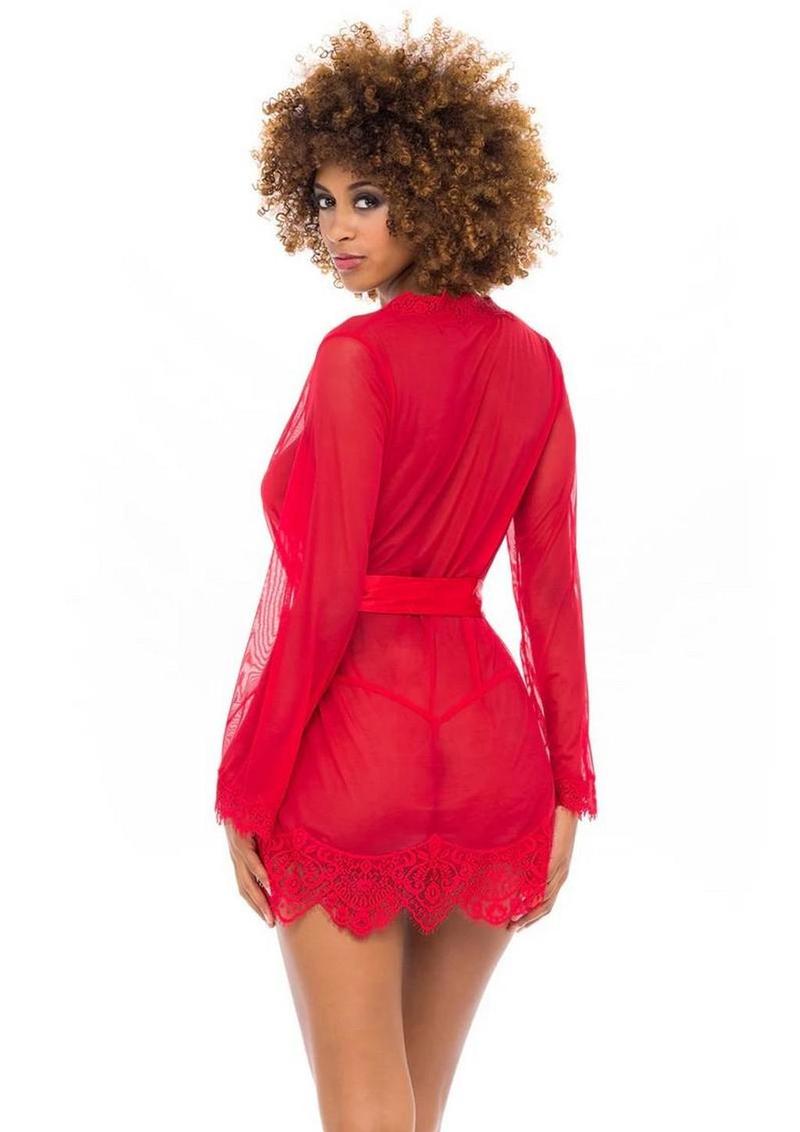 Oh LA LA Provence Short Sheer Robe - Red - Large/XLarge