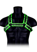 Ouch! Buckle Bulldog Harness - Black/Glow In The Dark/Green - Large/XLarge
