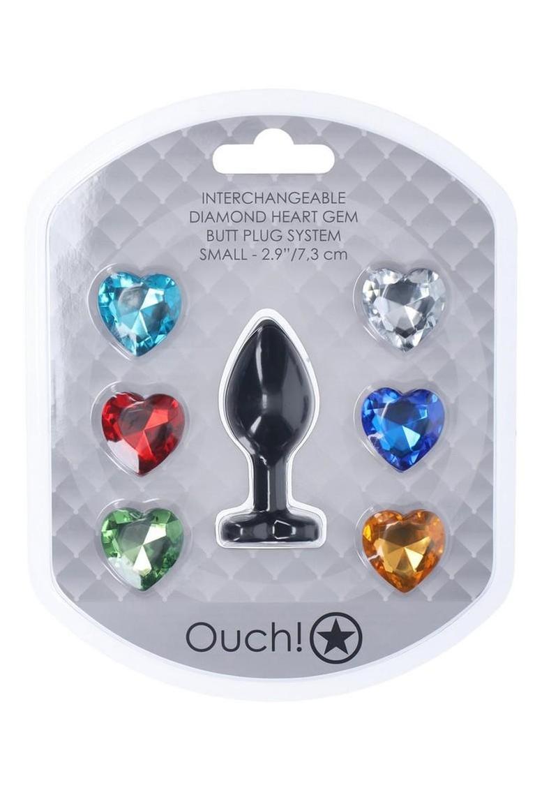 Ouch! Heart Diamond Silicone Butt Plug - Black - Small