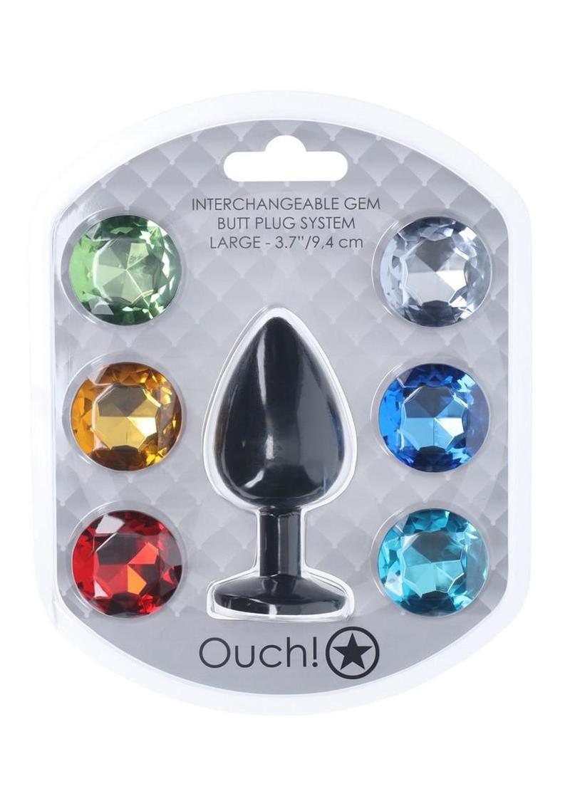 Ouch! Round Diamond Silicone Butt Plug - Black - Large
