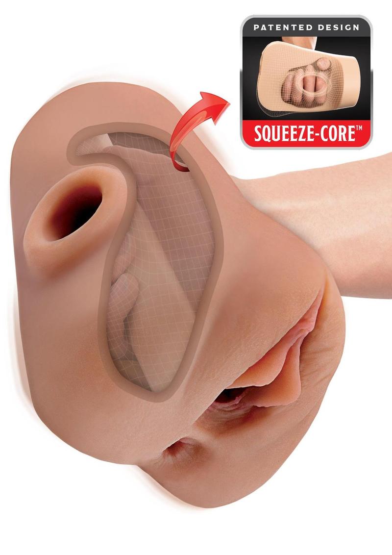 Pdx Plus Double Pounder Vibrating Squeeze Stroker - Pussy and Ass - Caramel