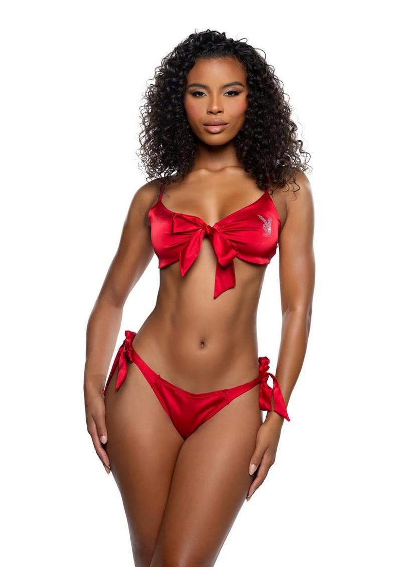 Playboy Bow Bunny Lounge - Black/Red - Large/XLarge - 2 Piece/Set