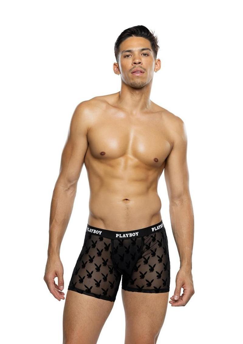 Playboy Men's Burnout Bunny Boxer Briefs - 1xlarge - Black - XLarge