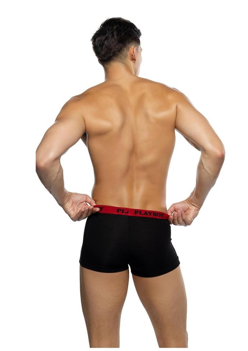 Playboy Men's Tuxedo Modal Boxer Briefs - Black/Red - Large