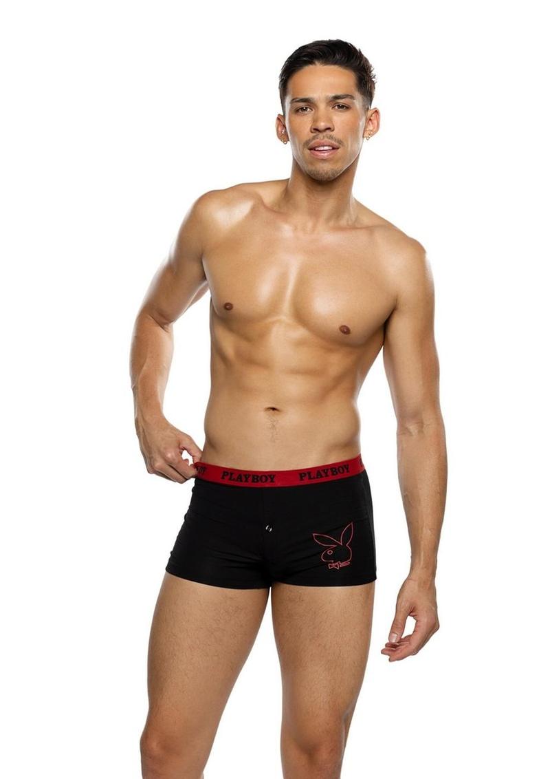 Playboy Men's Tuxedo Modal Boxer Briefs - Black/Red - Small