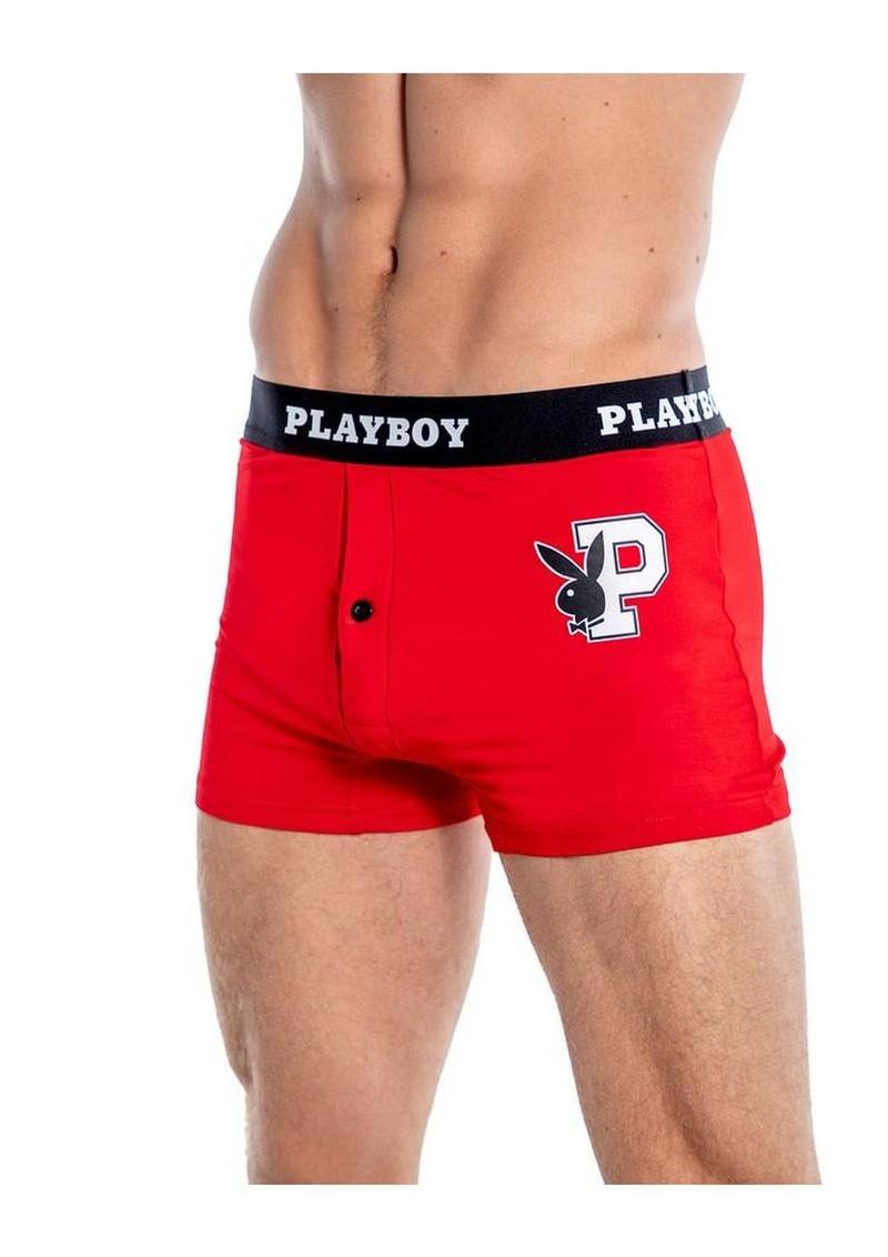 Playboy Mens Varsity Boxer Briefs - Red/White - XXLarge