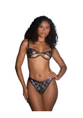 Playboy Shimmer Bunny - Black/Silver - Small - 2 Piece/Set