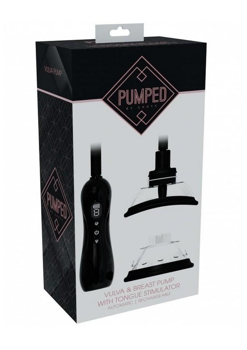 Pumped Automatic Rechargeable Vulva and Breast Pump with Rotating and Vibrating Tongue - Black