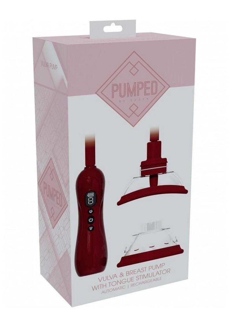 Pumped Automatic Rechargeable Vulva and Breast Pump with Rotating and Vibrating Tongue - Red