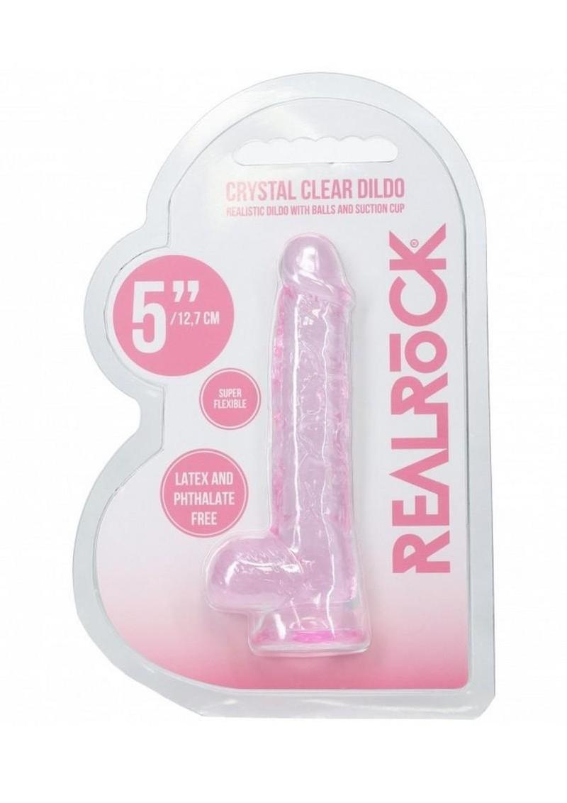 Realrock Crystal Clear Realistic Dildo with Balls - Pink - 5in