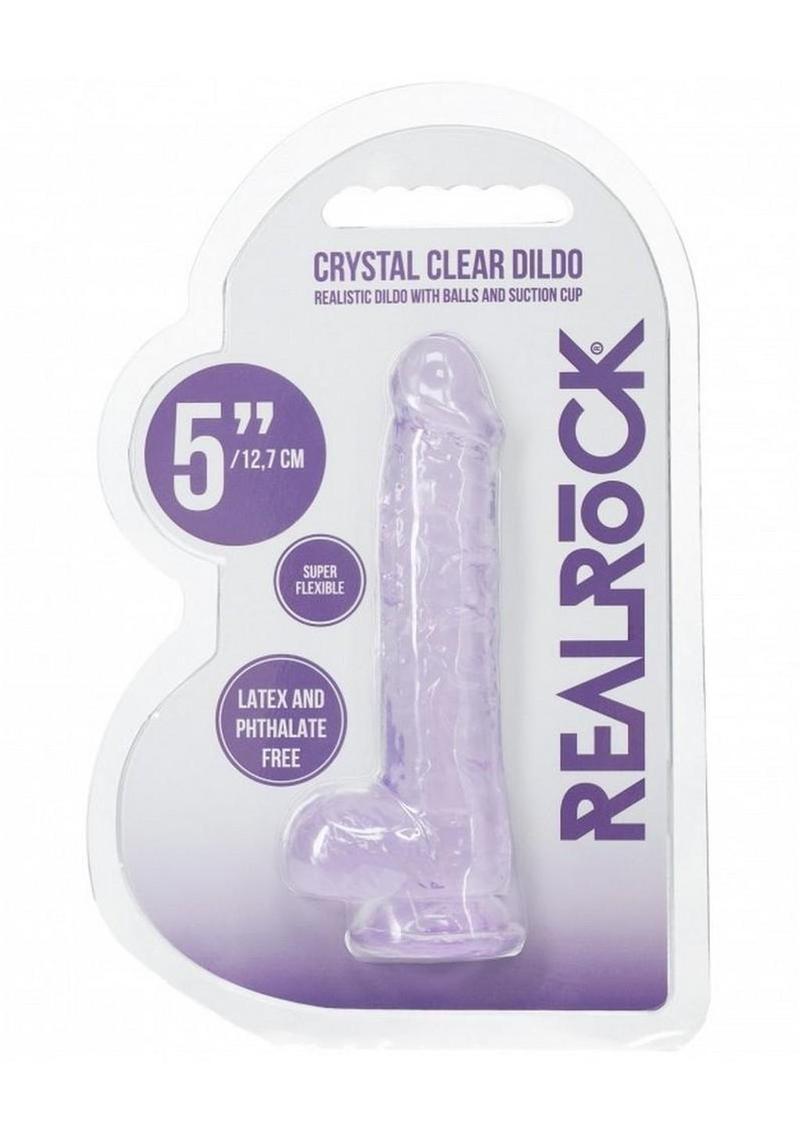 Realrock Crystal Clear Realistic Dildo with Balls - Purple - 5in