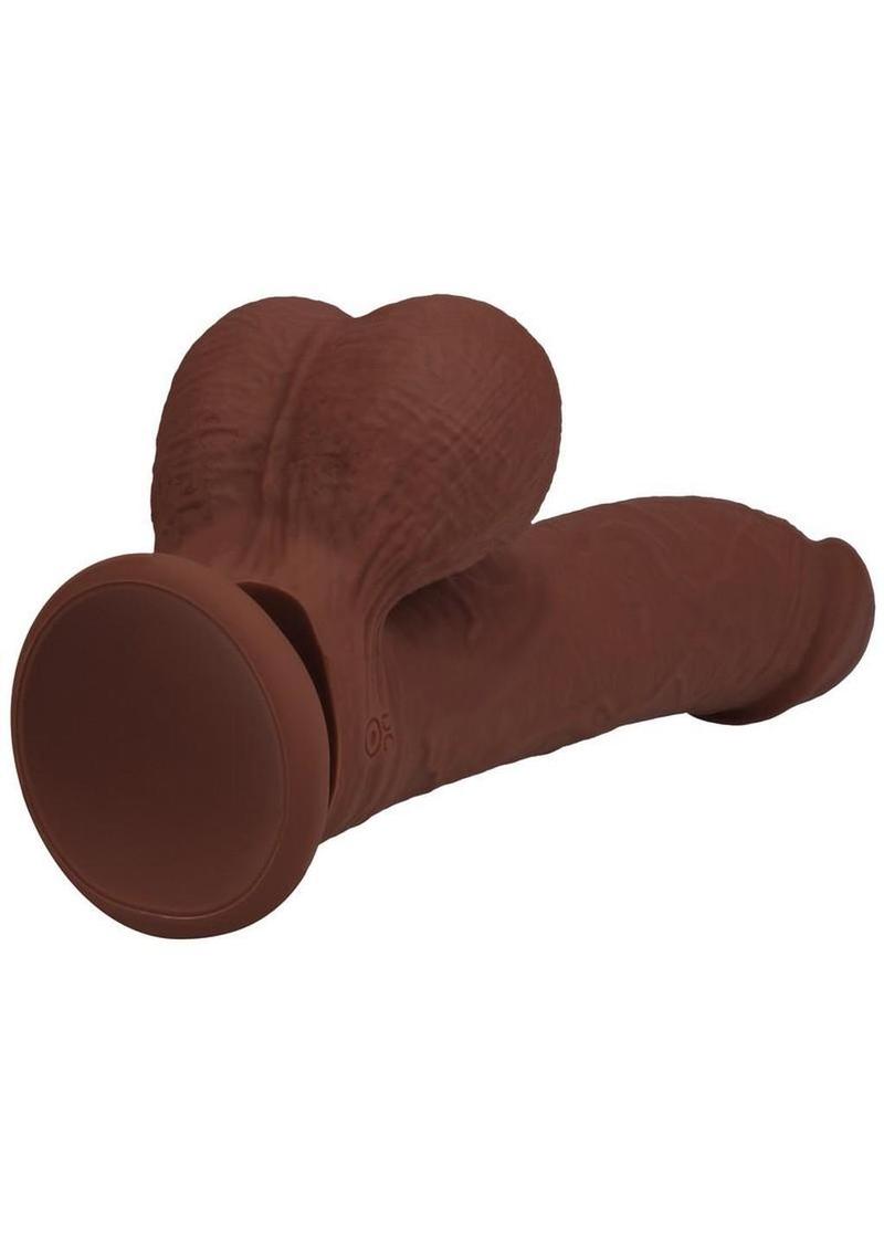 Realrock Rechargeable Silicone Dual Layered Vibrating Curved Dildo with Weighted Balls