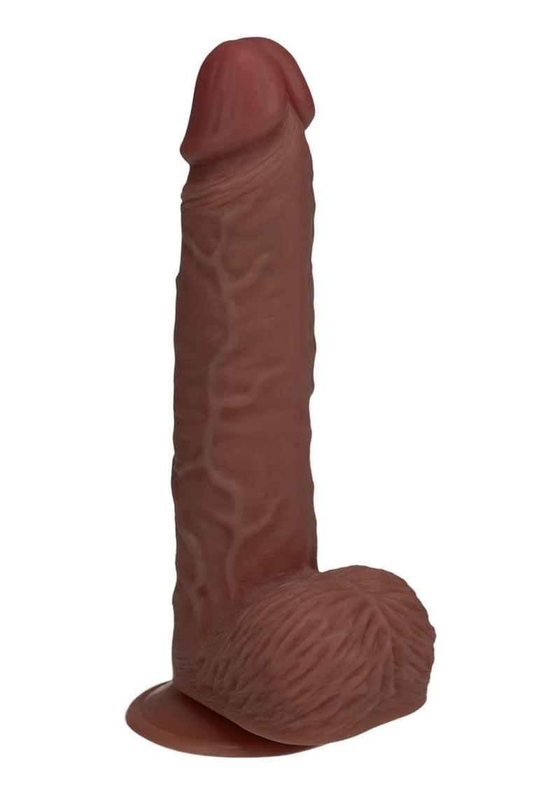 Realrock Ultra Realistic Skin Vibrating Rechargeable Straight Dildo with Balls - Chocolate - 7in