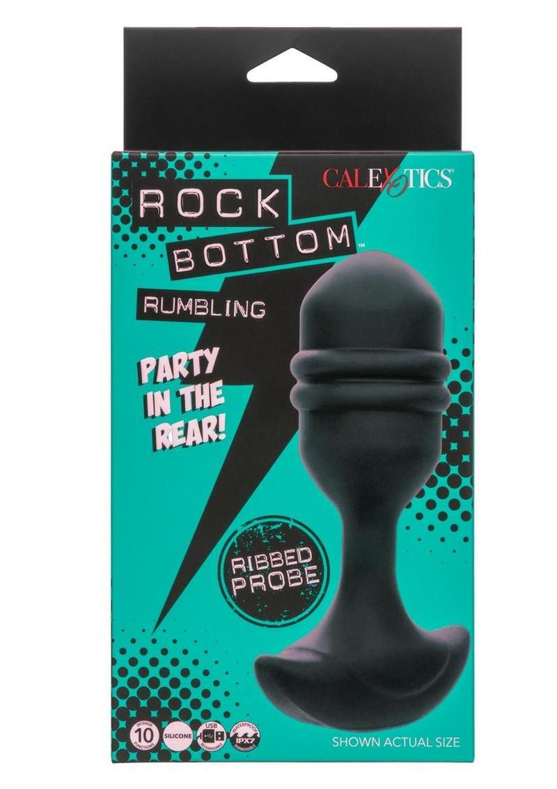 Rock Bottom Rumbling Ribbed Rechargeable Silicone Probe - Black