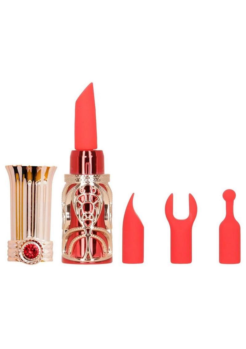 Ruby Kiss Lipstick Rechargeable Silicone Clitoral Stimulator - Red/Rose Gold - Set