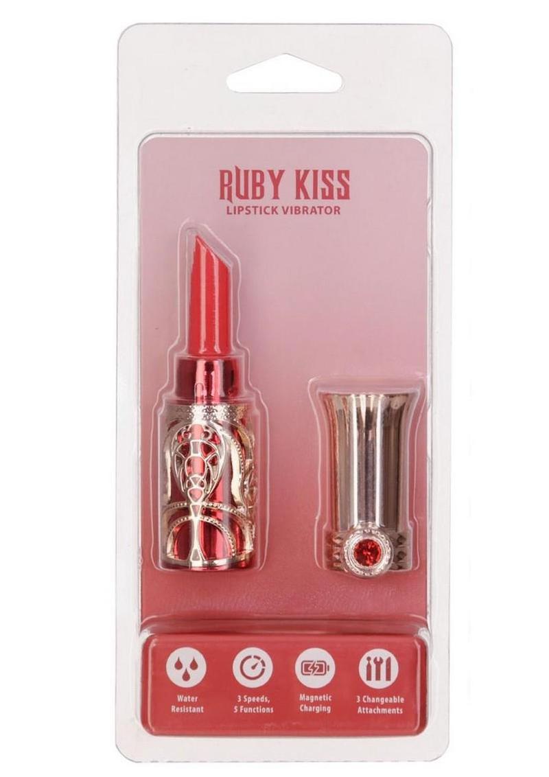 Ruby Kiss Lipstick Rechargeable Silicone Clitoral Stimulator - Red/Rose Gold - Set