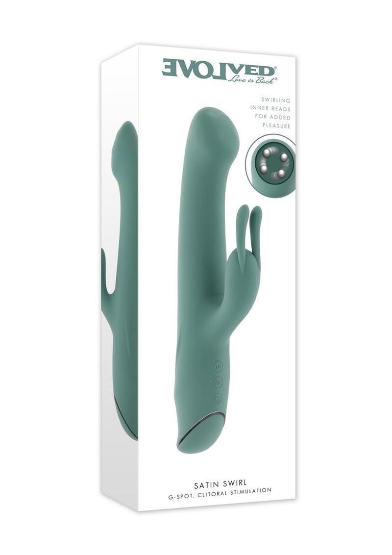 Satin Swirl Rechargeable Silicone Rabbit Vibrator with Clitoral Stimulator - Green