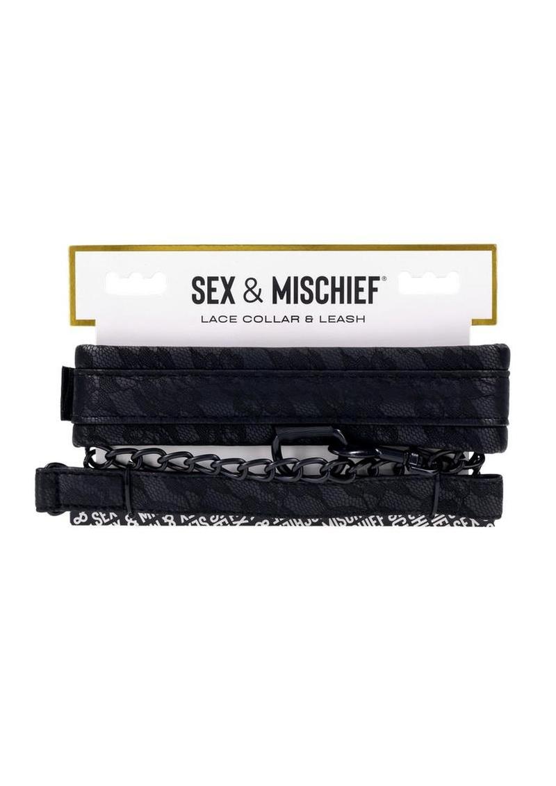 Sincerely Lace Adjustable Collar and Leash - Black - Set