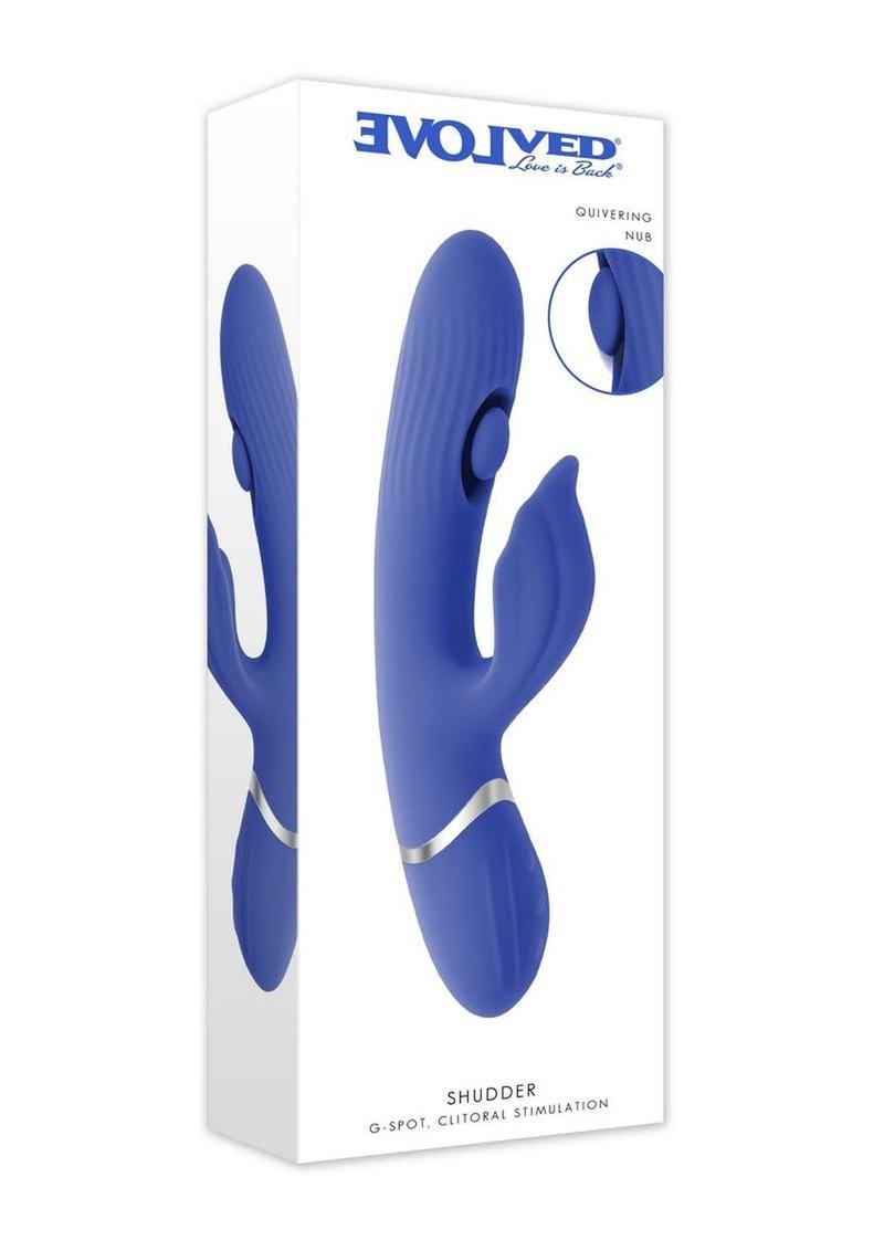 Shudder Rechargeable Silicone Triple Motor Vibrator with Stimulator - Blue