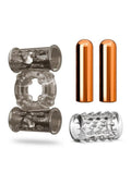 Stay Hard Vibrating Rechargeable Cock Ring Set with Sleeve and 2 Bullets - Multicolor