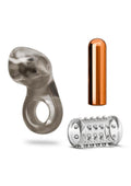 Stay Hard Vibrating Rechargeable Cock Ring Set with Studded Sleeve - Multicolor
