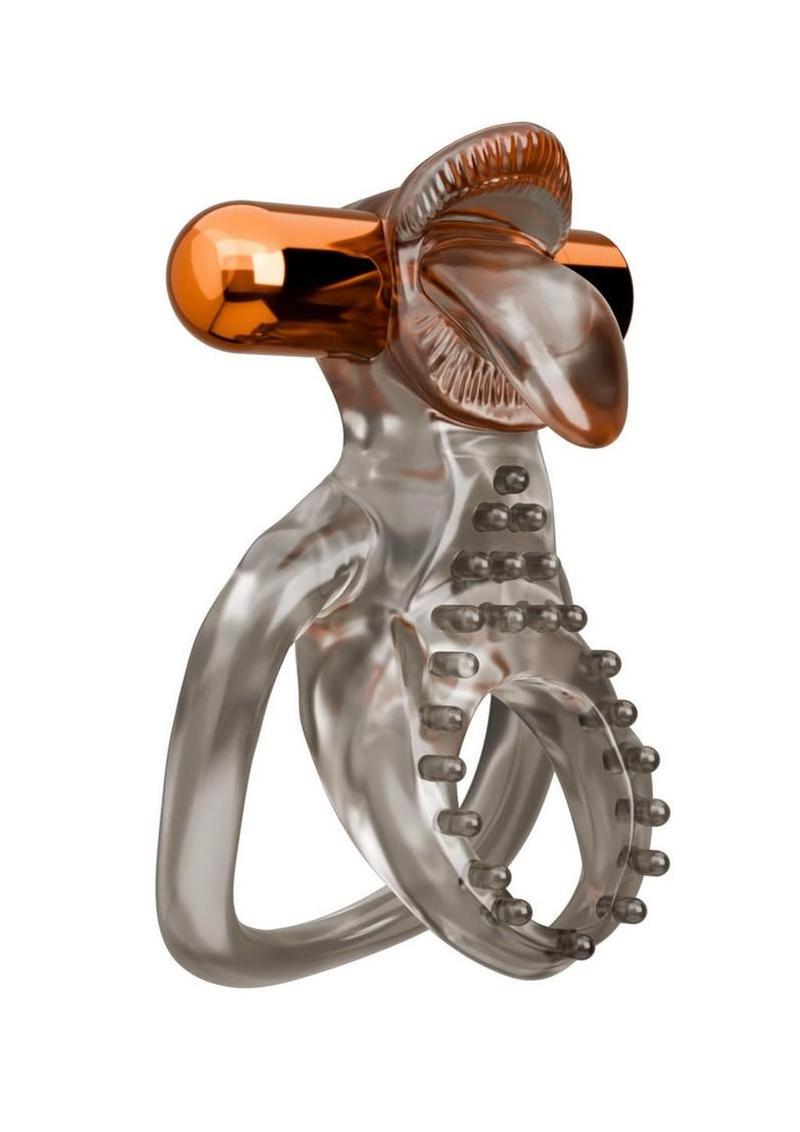 Stay Hard Vibrating Rechargeable Tongue Clitoral Stimulator Cock Ring Set with Textured Sleeve