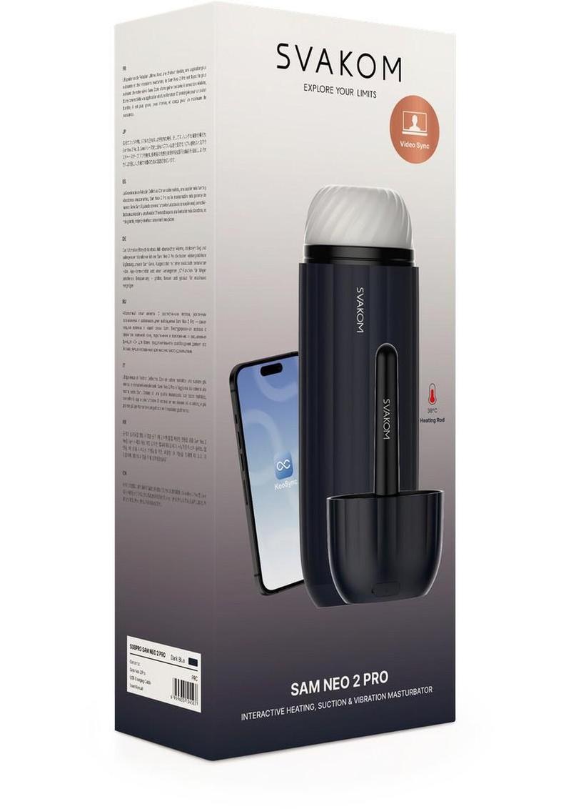 Svakom Sam Neo 2 Pro Silicone Interactive Rechargeable Heating Masturbator - Navy Blue