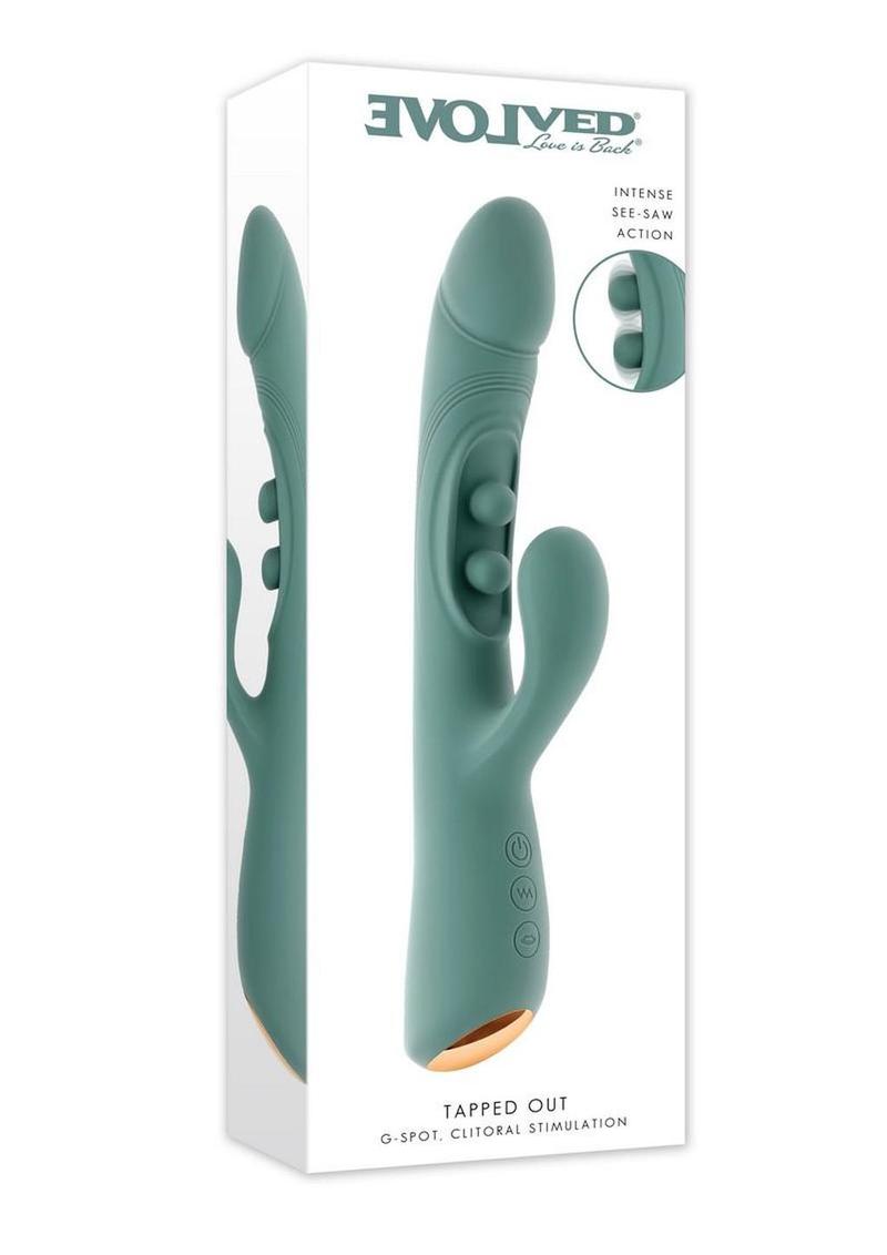 Tapped Out Rechargeable Silicone Vibrator with Stimulator - Green