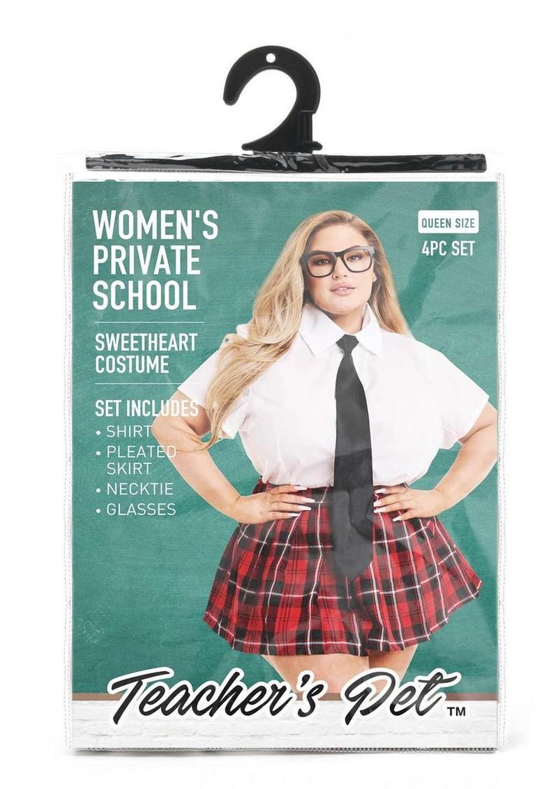 Teacher's Pet Private School Sweetheart Costume - Red/White - Queen - 4 Piece