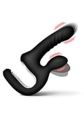 Thrust Pounder Thrusting Rechargeable Silicone Vibrator with Clitoral Stimulator - Black